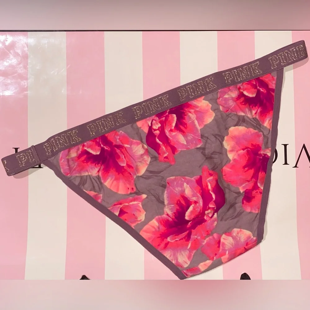 Victoria’s Secret Pink neon floral bikini panties pink panties pink bling gold